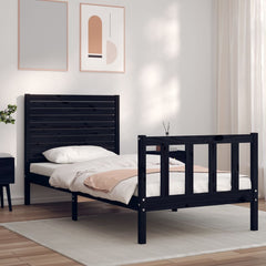 vidaXL Bed Frame without Mattress Black Small Single Solid Wood Pine 1
