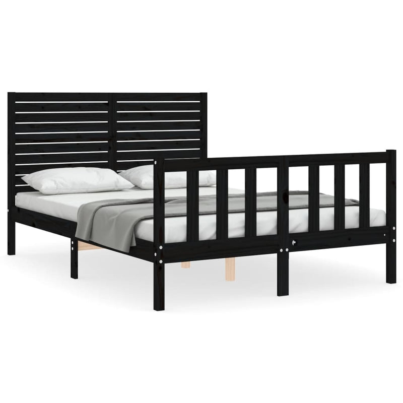 Bed Frame with Headboard Black Small Double Solid Wood