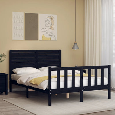 Bed Frame with Headboard Black Small Double Solid Wood