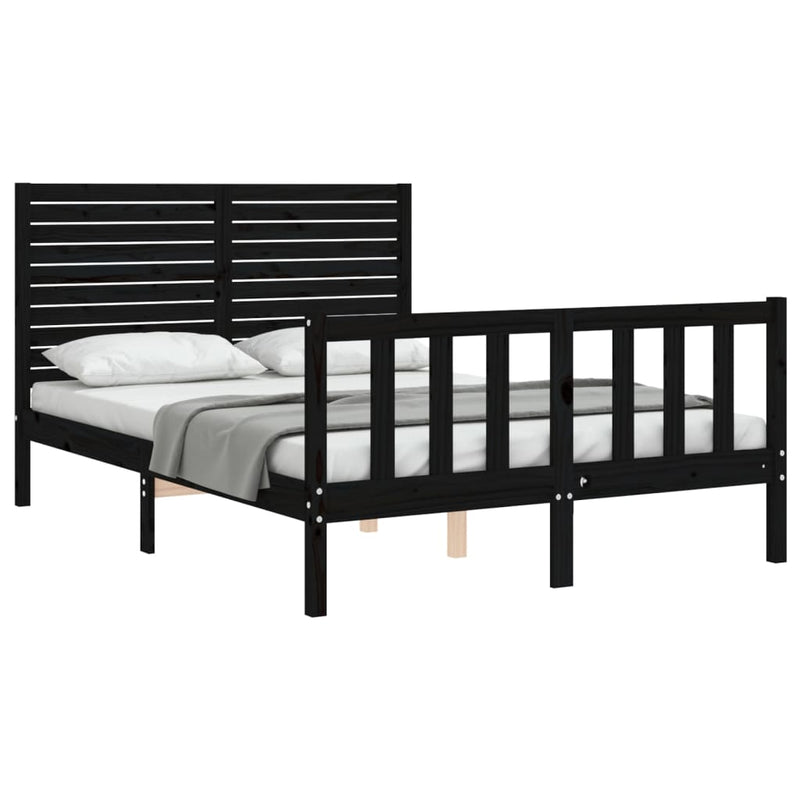 Bed Frame with Headboard Black Small Double Solid Wood