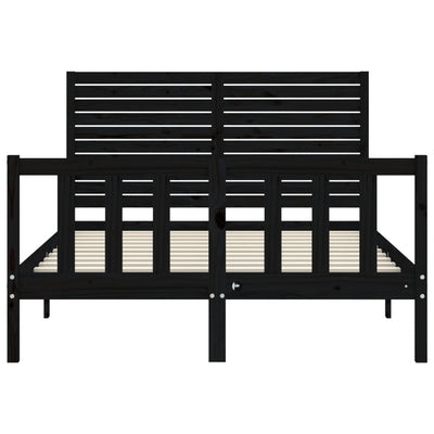 Bed Frame with Headboard Black Small Double Solid Wood