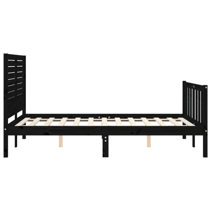 Bed Frame with Headboard Black Small Double Solid Wood