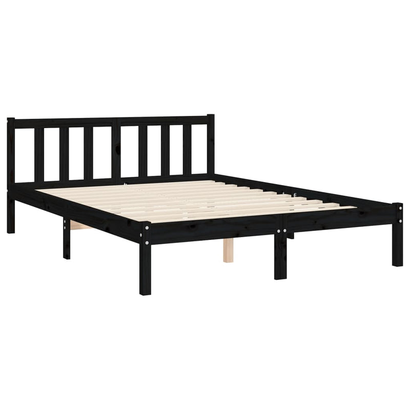 Bed Frame with Headboard Black Small Double Solid Wood