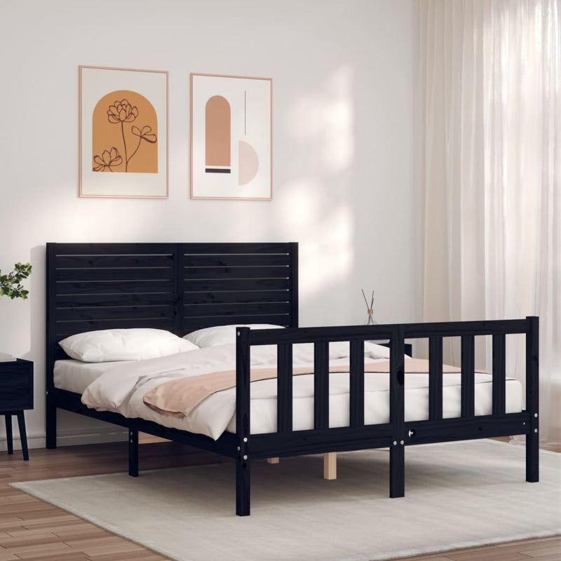 Bed Frame with Headboard Black Small Double Solid Wood