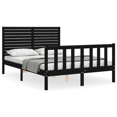 Bed Frame with Headboard Black 120x200 cm Solid Wood