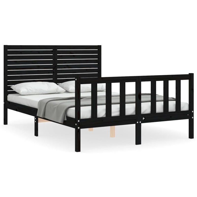 Bed Frame with Headboard Black 120x200 cm Solid Wood