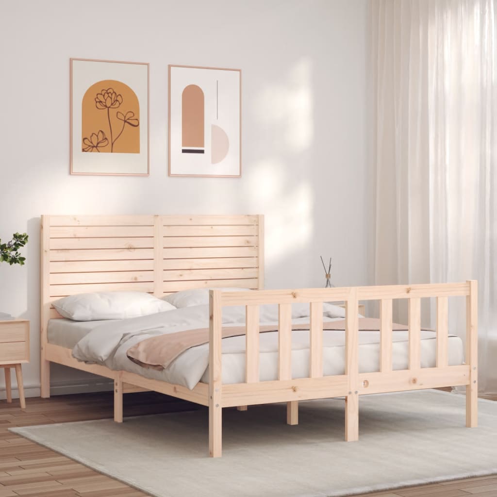 Bed Frame without Mattress Solid Wood Pine Length 200 cm Natural 140 cm