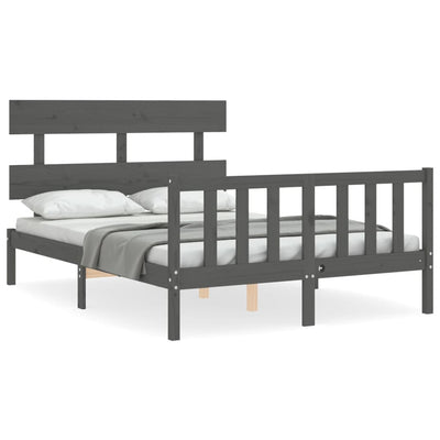 Bed Frame with Headboard Grey 140x190 cm Solid Wood