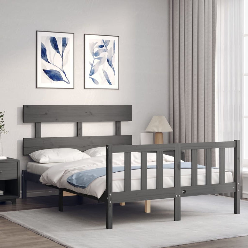 Bed Frame with Headboard Grey 140x190 cm Solid Wood