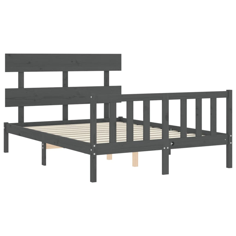 Bed Frame with Headboard Grey 140x190 cm Solid Wood