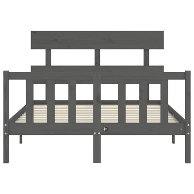 Bed Frame with Headboard Grey 140x190 cm Solid Wood