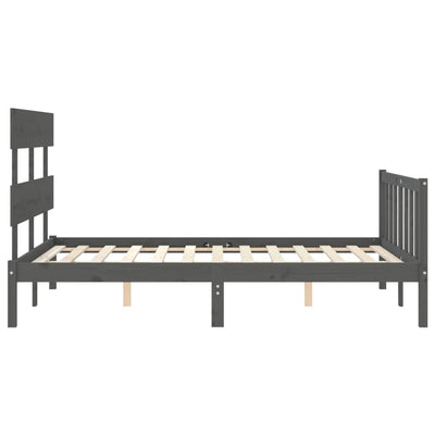 Bed Frame with Headboard Grey 140x190 cm Solid Wood