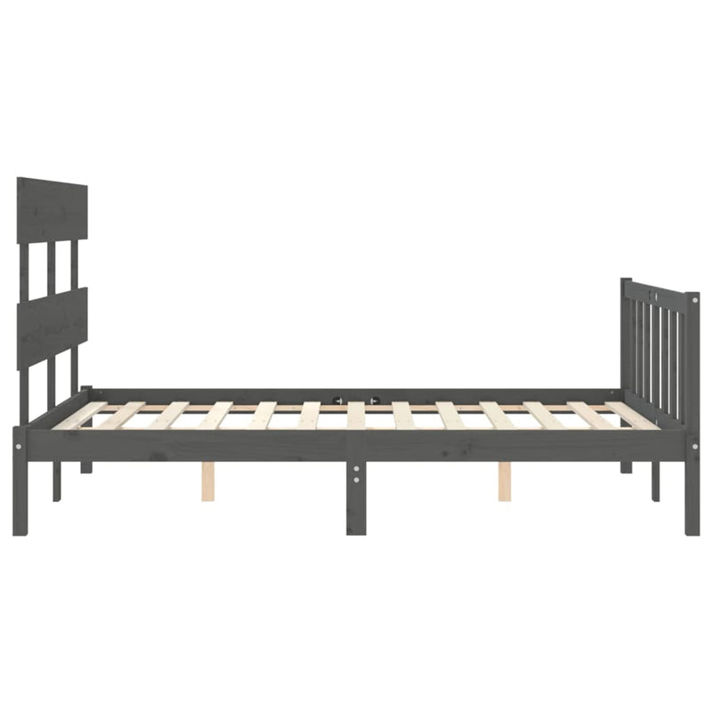 Bed Frame with Headboard Grey 140x190 cm Solid Wood