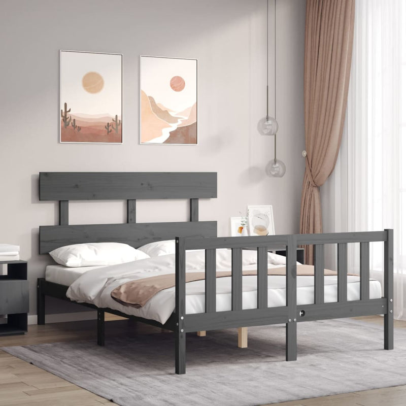 Bed Frame with Headboard Grey 140x190 cm Solid Wood