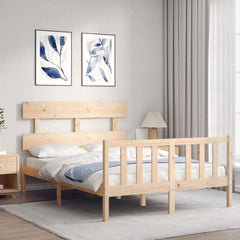 Bed Frame without Mattress Solid Wood Pine with Headboard & Footboard Length 200 cm Natural 140 cm