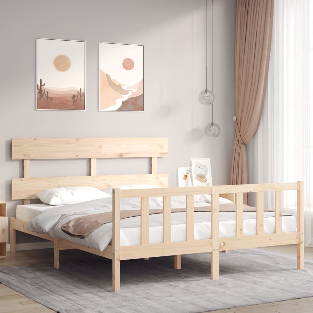 Bed Frame without Mattress Solid Wood Pine with Headboard & Footboard Length 200 cm Natural 160 cm