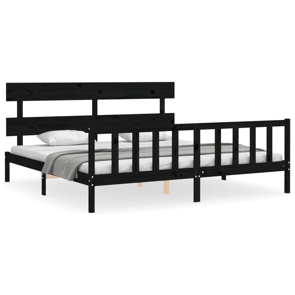 vidaXL Bed Frame without Mattress Black 200x200 cm Solid Wood Pine 2