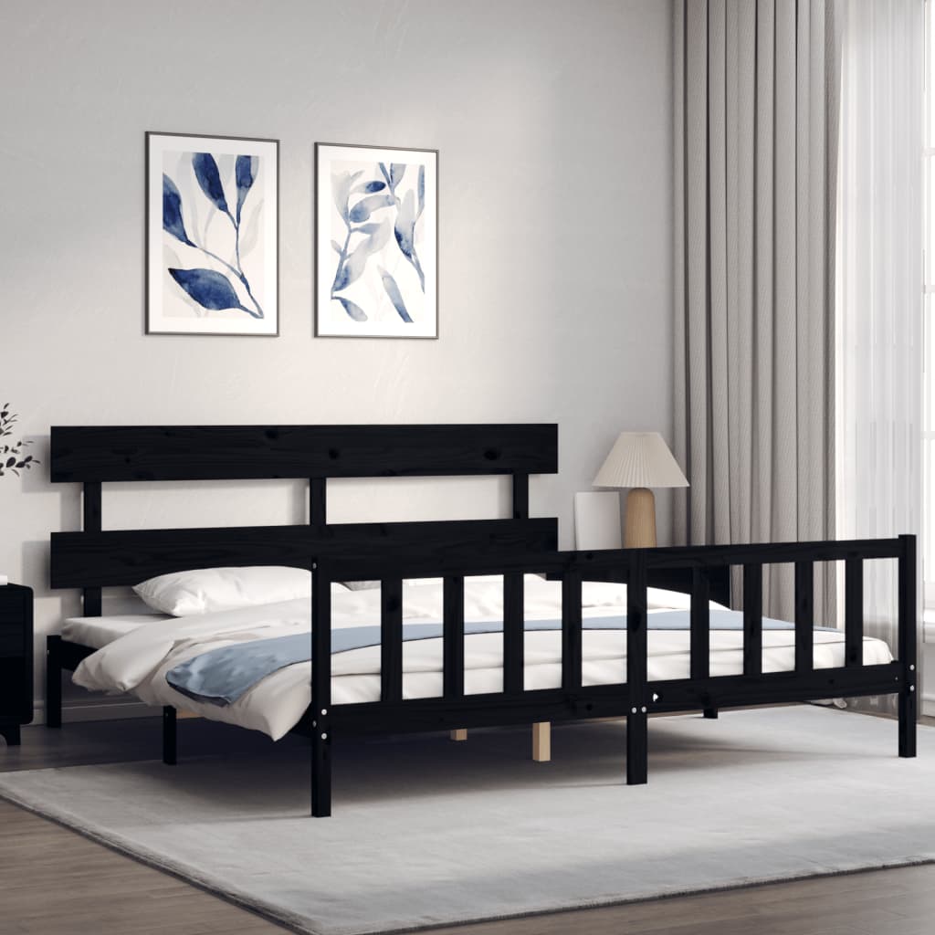 vidaXL Bed Frame without Mattress Black 200x200 cm Solid Wood Pine 4