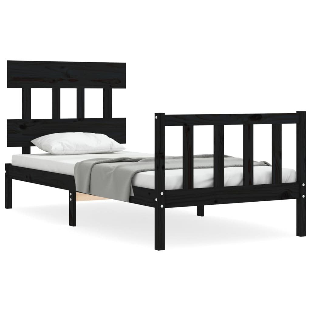 vidaXL Bed Frame without Mattress Black Small Single Solid Wood Pine 2