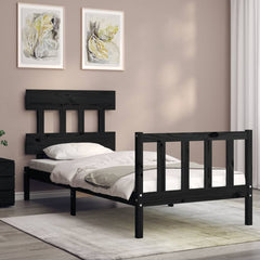 vidaXL Bed Frame without Mattress Black Small Single Solid Wood Pine 4
