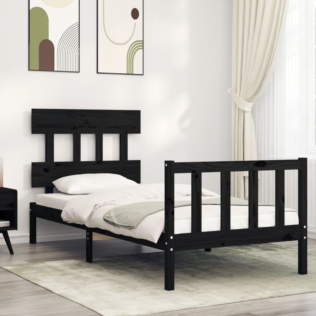 vidaXL Bed Frame without Mattress Black Small Single Solid Wood Pine 1