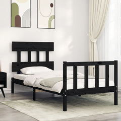vidaXL Bed Frame without Mattress Black Small Single Solid Wood Pine 1