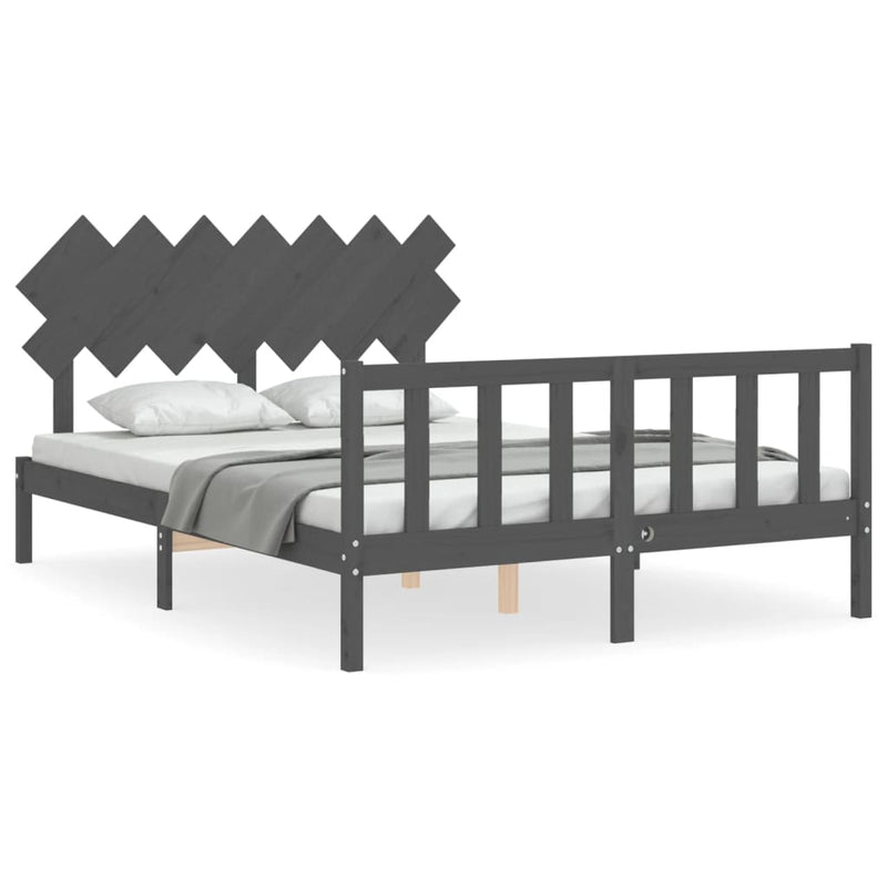 Bed Frame with Headboard Grey 140x190 cm Solid Wood