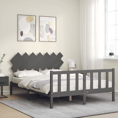 Bed Frame with Headboard Grey 140x190 cm Solid Wood