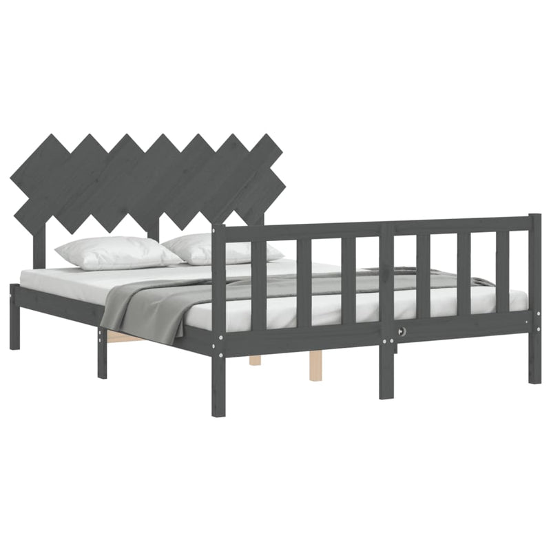 Bed Frame with Headboard Grey 140x190 cm Solid Wood