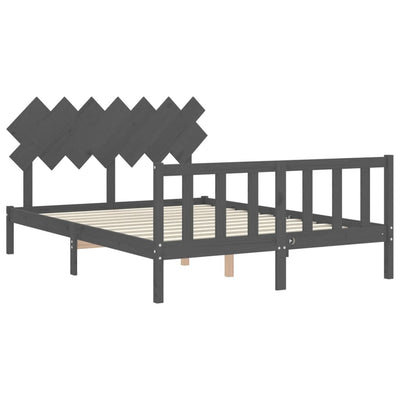 Bed Frame with Headboard Grey 140x190 cm Solid Wood