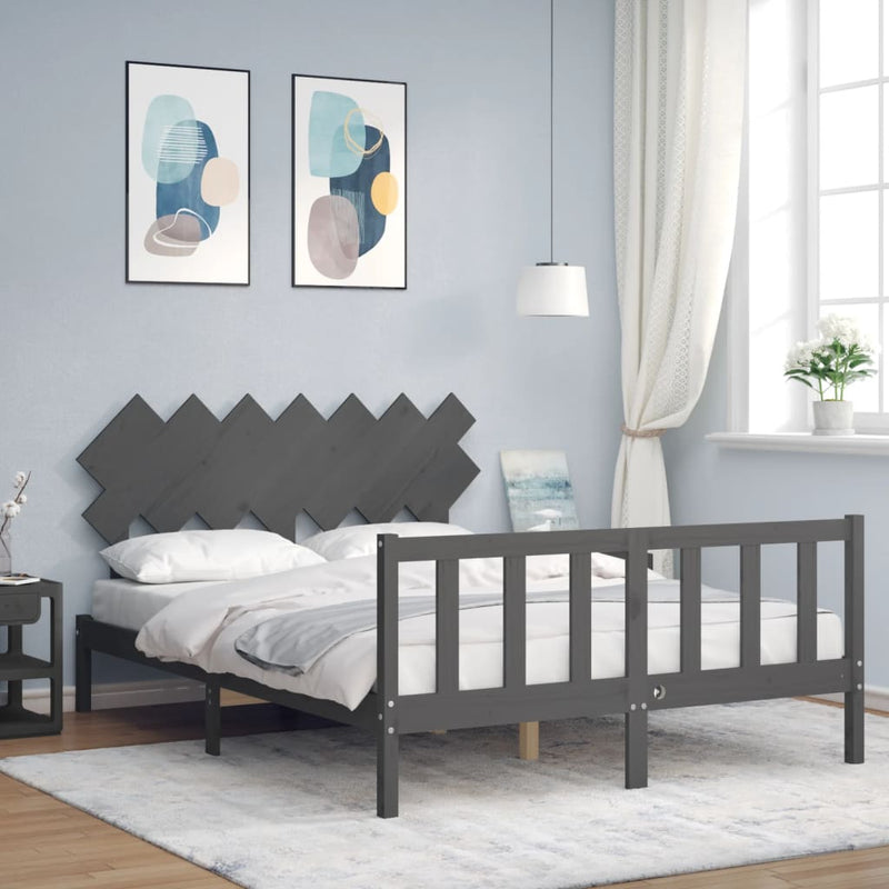 Bed Frame with Headboard Grey 140x190 cm Solid Wood