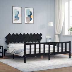 vidaXL Bed Frame without Mattress Black 200x200 cm Solid Wood Pine 1