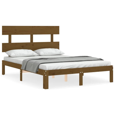 Bed Frame with Headboard Honey Brown Double Solid Wood