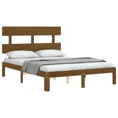 Bed Frame with Headboard Honey Brown Double Solid Wood