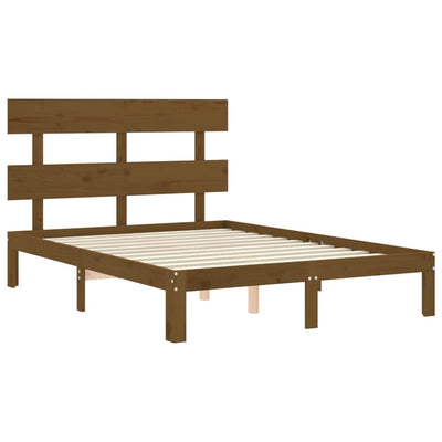 Bed Frame with Headboard Honey Brown Double Solid Wood