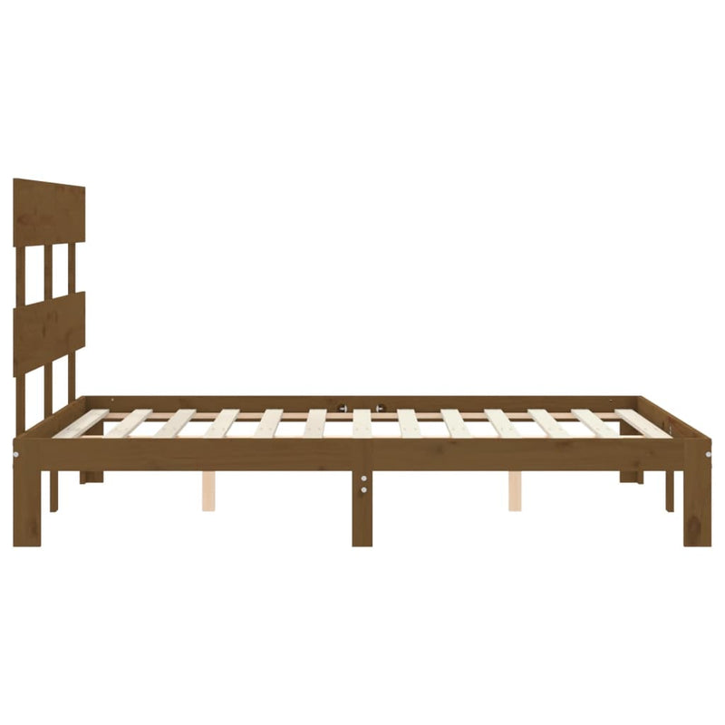 Bed Frame with Headboard Honey Brown Double Solid Wood