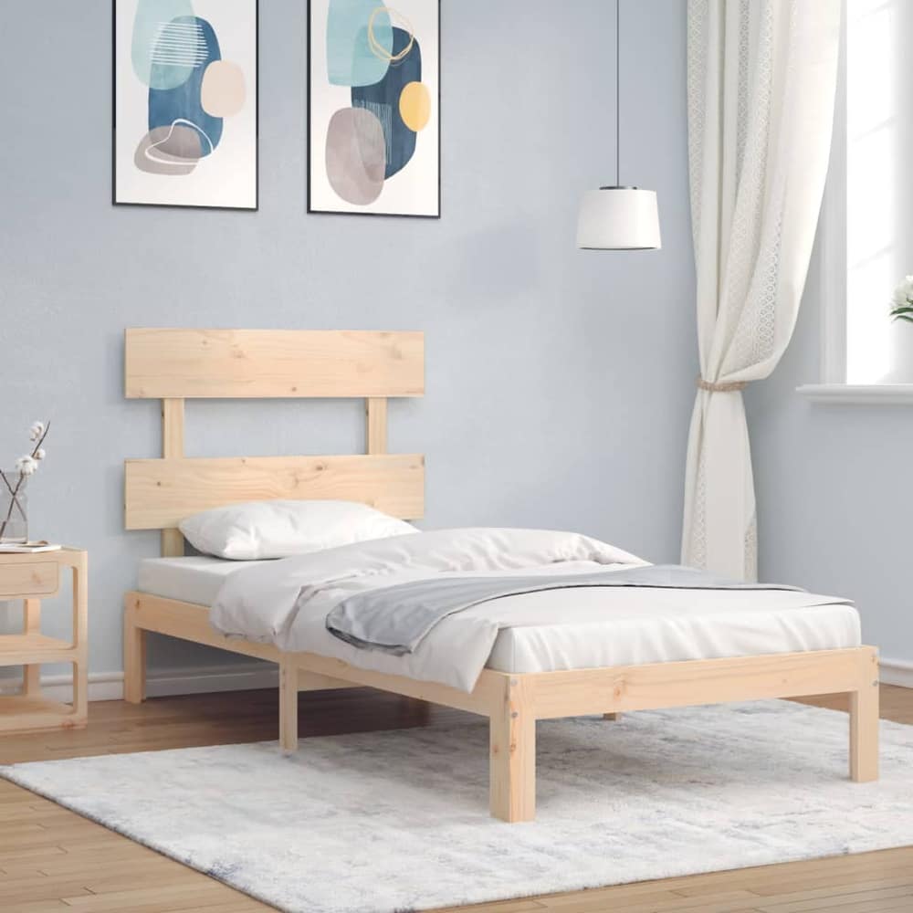 Bed Frame without Mattress Solid Wood Pine with Headboard Length 200 cm Natural 90 cm