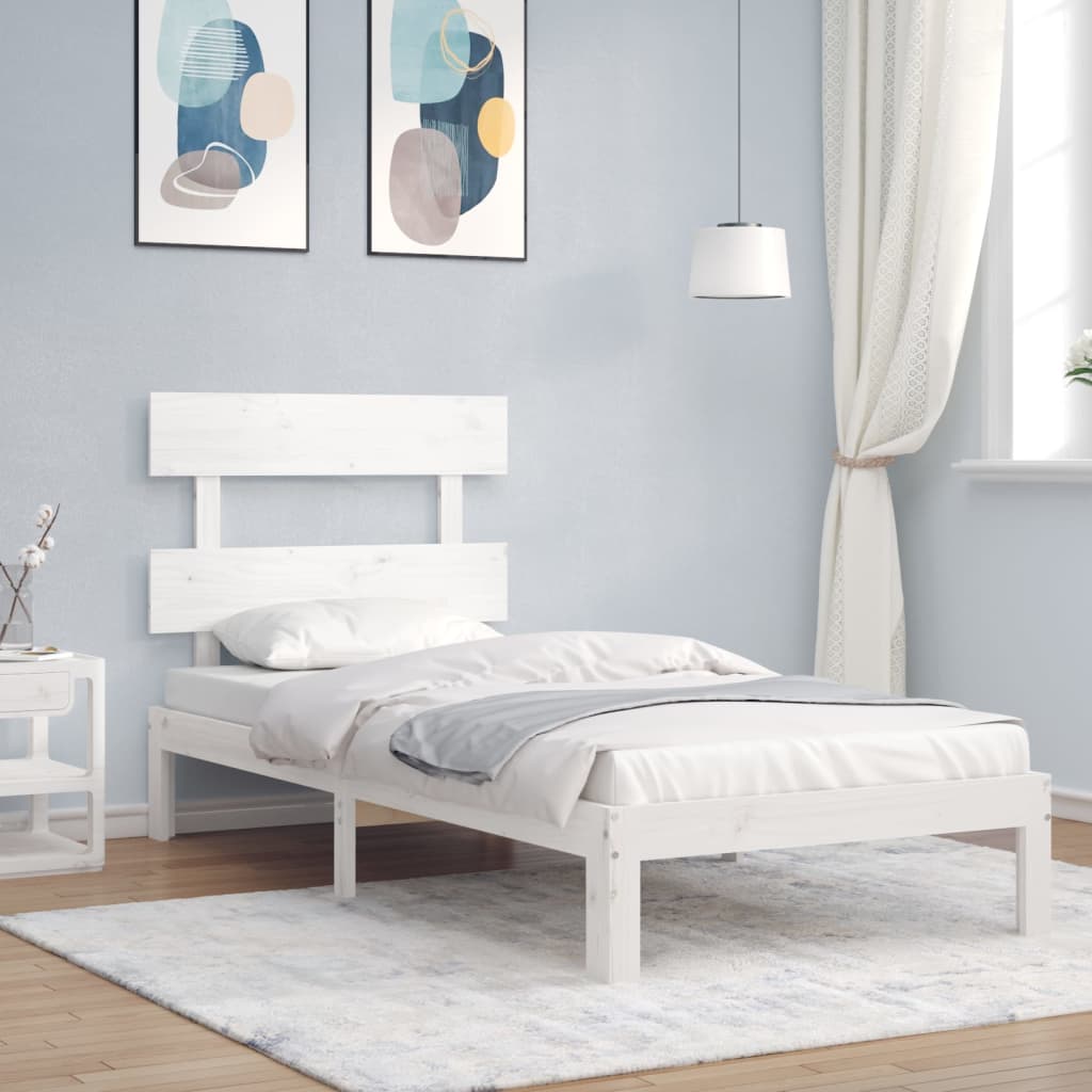 Bed Frame without Mattress Solid Wood Pine with Headboard Length 200 cm White 90 cm