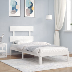 Bed Frame without Mattress Solid Wood Pine with Headboard Length 200 cm White 90 cm