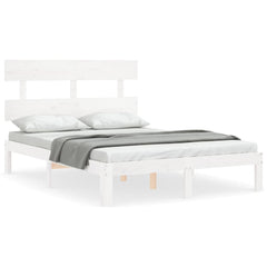Bed Frame without Mattress Solid Wood Pine with Headboard Length 200 cm White 120 cm