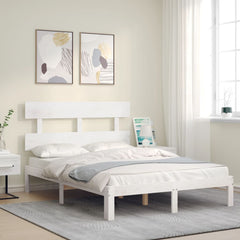Bed Frame without Mattress Solid Wood Pine with Headboard Length 200 cm White 120 cm
