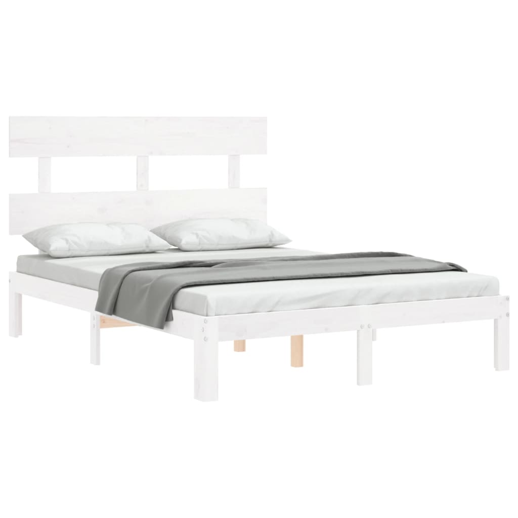 Bed Frame without Mattress Solid Wood Pine with Headboard Length 200 cm White 120 cm