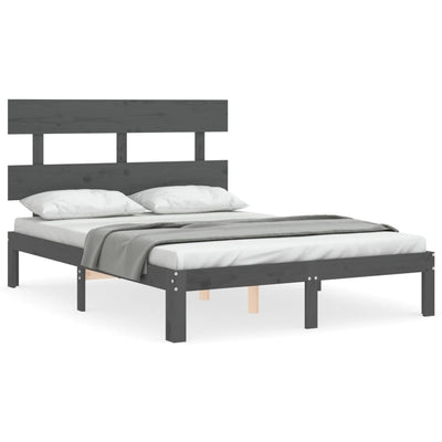 Bed Frame with Headboard Grey 140x200 cm Solid Wood