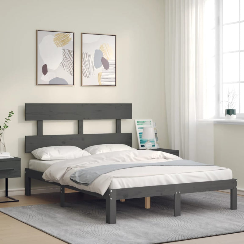 Bed Frame with Headboard Grey 140x200 cm Solid Wood