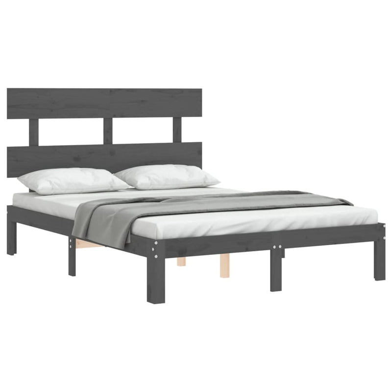 Bed Frame with Headboard Grey 140x200 cm Solid Wood