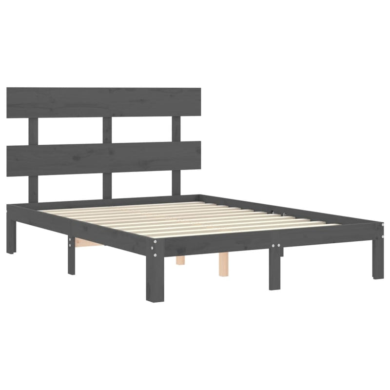 Bed Frame with Headboard Grey 140x200 cm Solid Wood