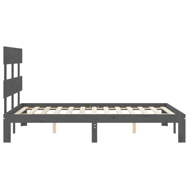 Bed Frame with Headboard Grey 140x200 cm Solid Wood