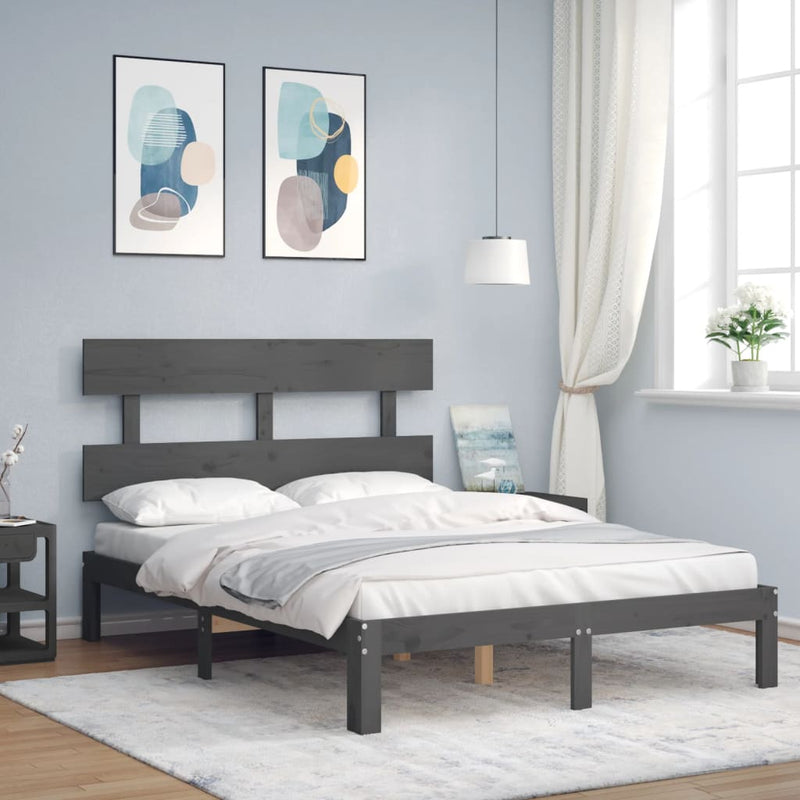 Bed Frame with Headboard Grey 140x200 cm Solid Wood