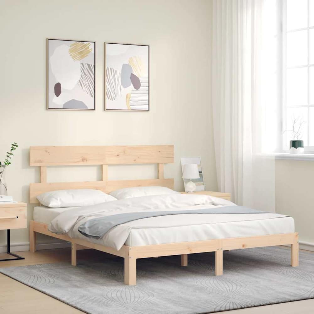 Bed Frame without Mattress Solid Wood Pine with Headboard Length 200 cm Natural 150 cm