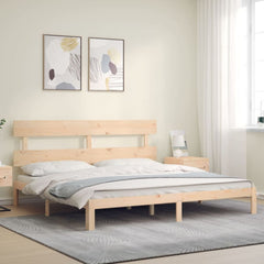 Bed Frame without Mattress Solid Wood Pine with Headboard Length 200 cm Natural 200 cm